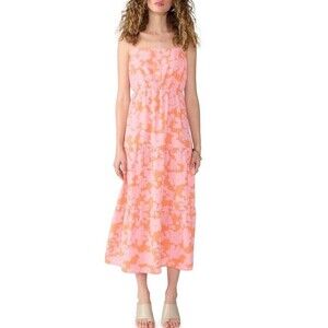 Social Standard by sanctuary Smocked‎ Back Maxi Dress Small Melon Floral NEW